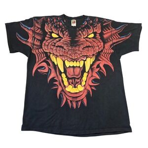 Vintage Liquid Blue 1996 Dragon All Over Print T Shirt Men's XXL Y2k Grunge Punk